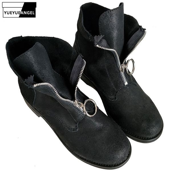 

cow suede ankle boots women fashion front zip high-shoes england style vintage black biker thick heel boots zapatos de mujer