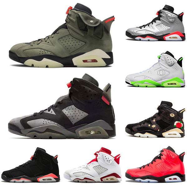 

2020 air jordan retro travis scotts 6 6s men basketball shoes 3m reflective black white infrared dmp mens trainers sports sneakers, White;red