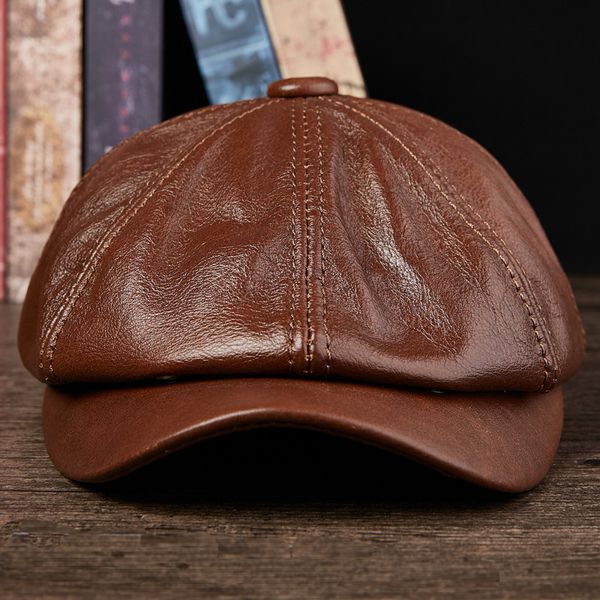 

men's visors hats cowboy genuine leather hat cap autumn winter warm hats students fashion tongue octagonal hat b-8807, Blue;gray