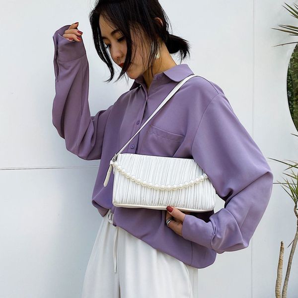 

female messenger bag small fashion ladies shoulder bag pearl decoration youth daily light simple women solid color bags