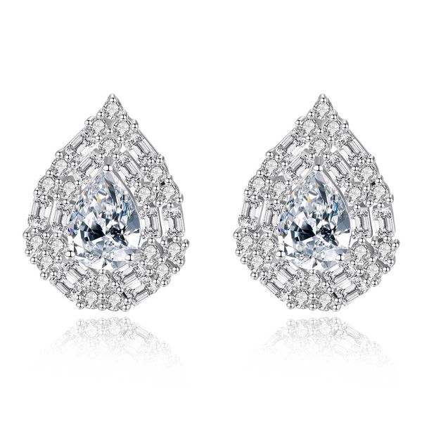 

luxury earring 925 sterling silver waterdrop gemstone stud for women tiny sparkling cz wraped engagement earrings brincos se0228, Golden;silver