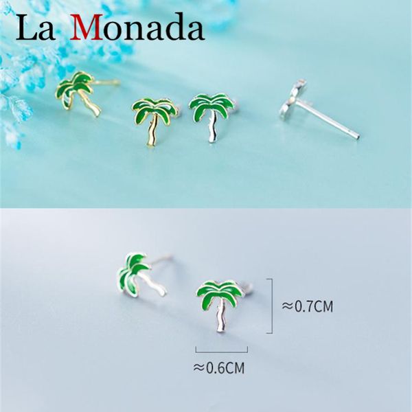 

100% 925 sterling silver green coconut tree stud earrings for women fashion tree shape silver jewelry, Golden;silver