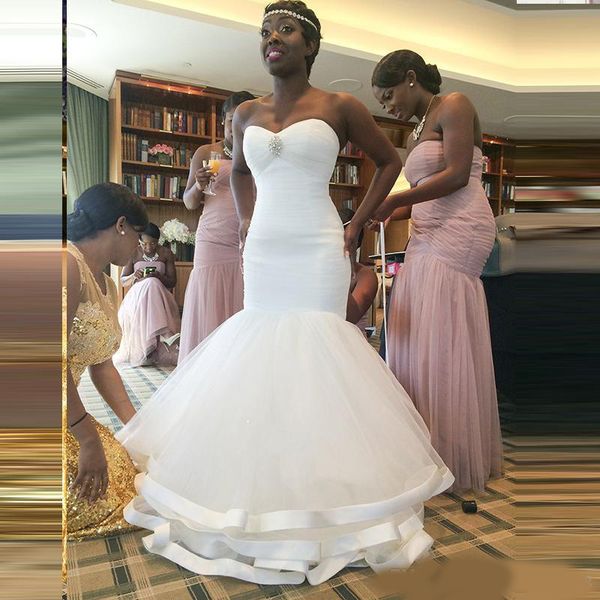 

2020 new mermaid shining crystal arabic long wedding dress romantic soft tulle bridal gown plus size custom made, White