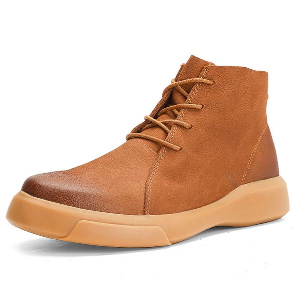 

genuine leather men boots ankle boots men leather high shoes outdoor casual winter warm shoes plus size 38-47, Black