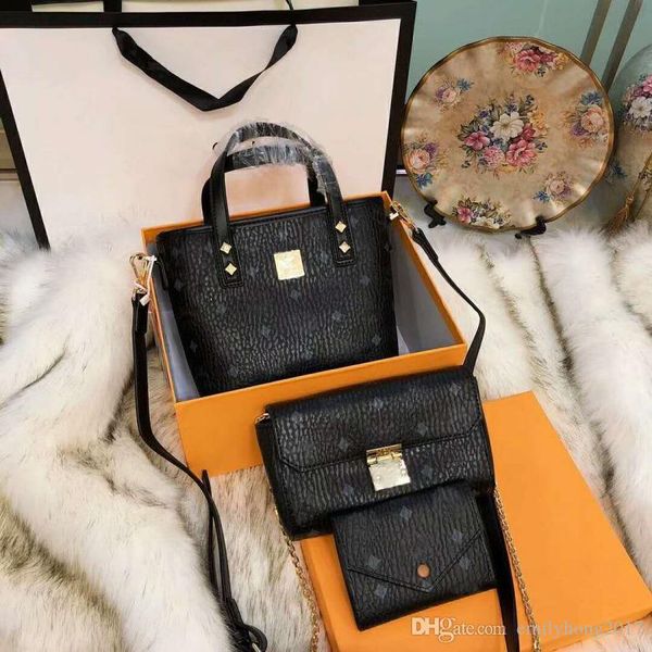 

discount 3pcs handbag + chain bag + wallet, m woman fashion print mobile shopping bag