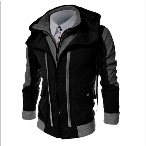 

2017 new fashion casual men's hoodies sweatshirts slim fit men sweatshirts double zipper mens outdoors clothes hoody, Black