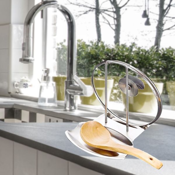 

pot cover stainless steel pan lid rack stand spoon holder stove organizer home storage soup spoon rests kitchen tools other kitchen dining