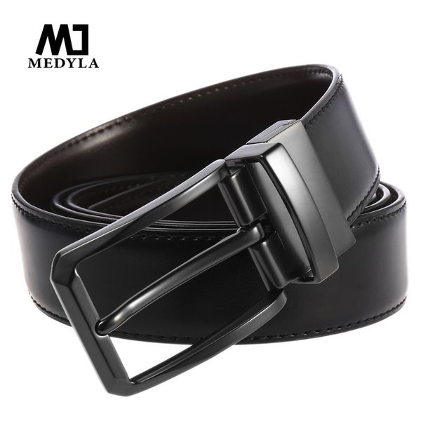 

medyla vintage jeans cowboy casual new brand pin buckle belt cowhide genuine leather belt for men strap male, Black;brown