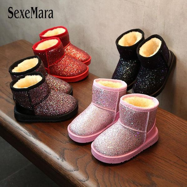 

new children's boots arrival bling winter shoes for girls plush toddler boy boots kids keeping warm baby snow boots children shoes, Black;red