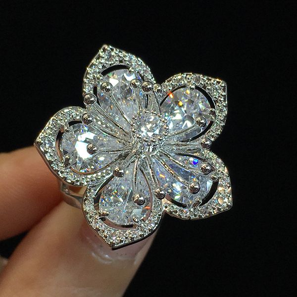 

925 sterling silver flower shape big zircon stone rings for women wedding engagement fashion jewelry 2019, Golden;silver