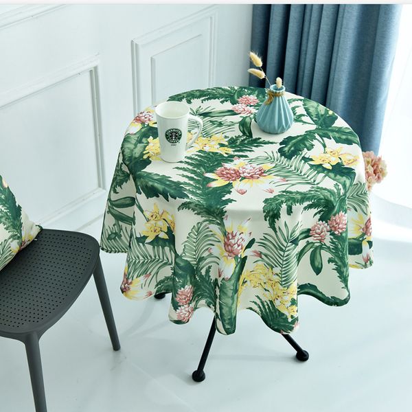 

polyester cotton nordic style round tablecloth simple waterproof and oil-proof restaurant l home printing leaf pattern