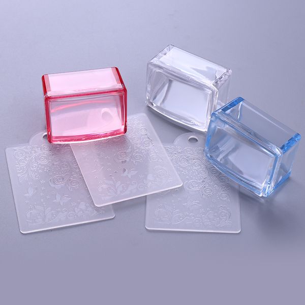 

1 pc red blue clear handle rectangle nail stamper silicone jelly head with scraper nail art tool, White