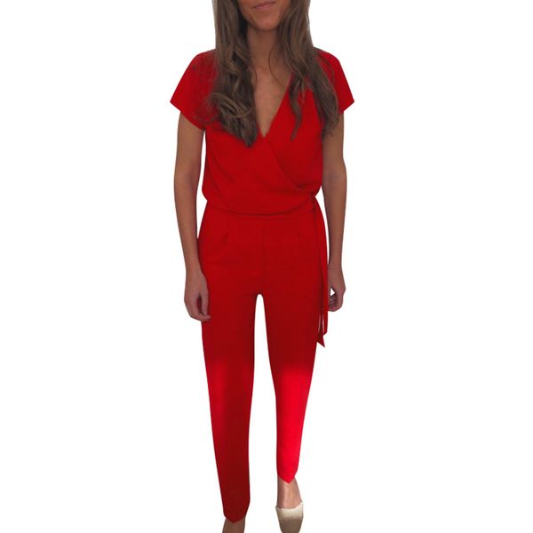 

jumpsuits summer women v neck solid casual sleeveless pockets long romper female short sleeve solid casual jumpsuit, Black;white