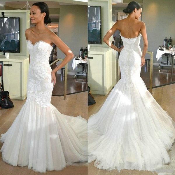 

Vintage Summer Lace Mermaid Wedding Dresses Sweetheart Plus Size Fishtail Bridal Gown Zipper Nigerian African vestido de novia