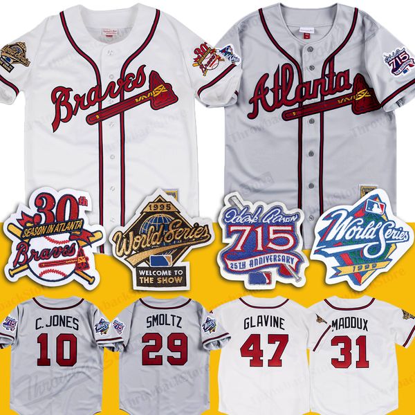 

Atlanta 1999 Braves Jersey 1995 world series 715 HR 25th patch 29 John Smoltz 31 Maddux 10 Chipper Jones Tom Glavine Baseball Jerseys