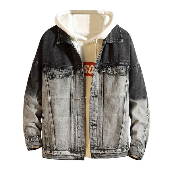 

denim jacket for mens casual washed printed outdoor jackets long sleeve cotton single breasted outwear chest pocket jacket, Black;brown