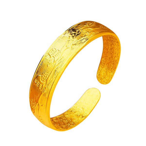 

wholesale classic retro magpie alluvial gold open bangle copper plated 24k gold reminiscence womens stars bracelet, Black