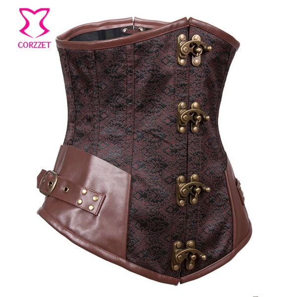 

brown gothic steampunk clothing women waist corsets for slimming waist shaper corset underbust steel bone corselet, Black;white