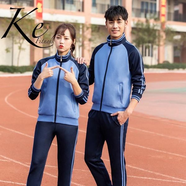 

ke new 2020 autumn junior high school student suit sport set woman man two-piece sportswear big size extra plus fitness, White;black