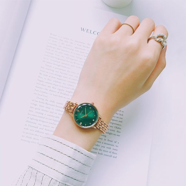 

luxury green dial wristwatch ladies stainless steel chain bracelet watch simple quartz women watch dress gift, Slivery;brown