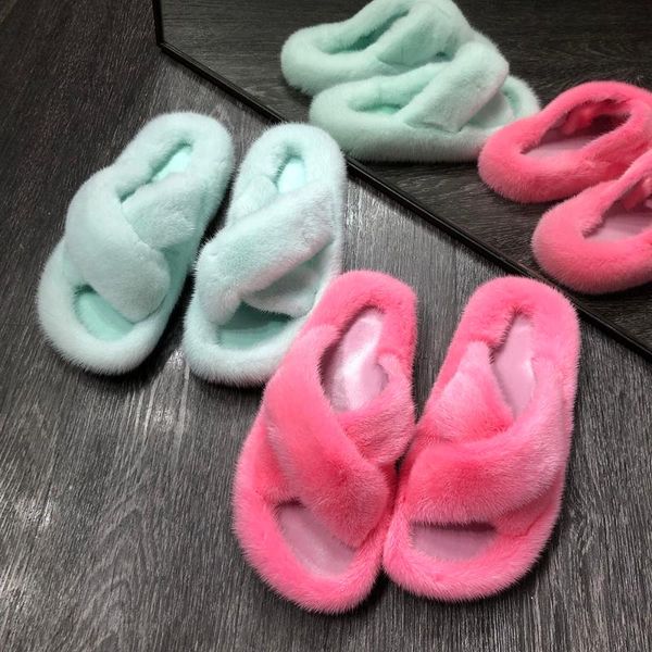 

yoloagain ladies home furry flat slippers women real slippers, Black