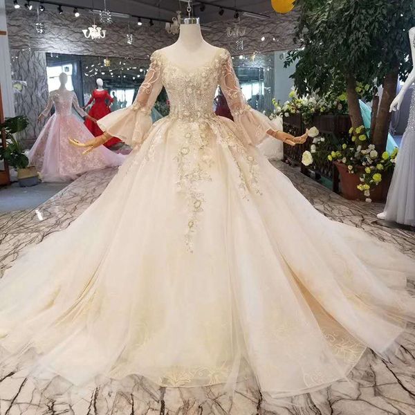 

flare рукава свадебные платья бесплатная доставка длина пола или 100 см поезд свадебные платья o-образным вырезом спинки невесты платье из б, White