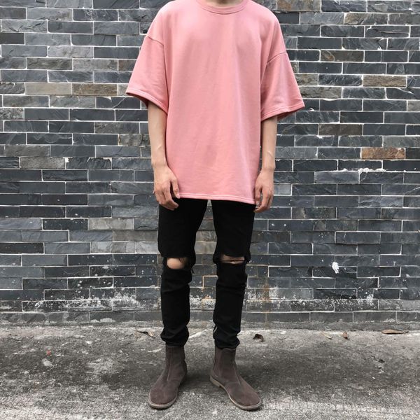 

brand new fashion mens heavy terry boxy tees 1/2 sleeve oversized streetwear t-shirt hiphop, White;black