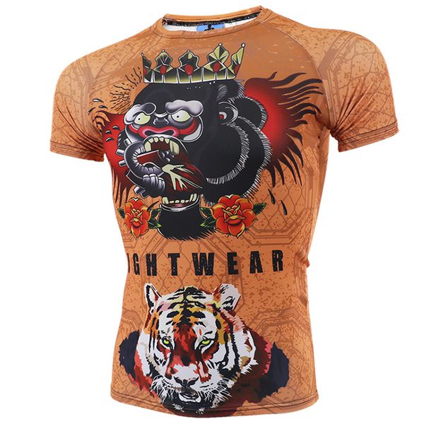 

vszap колготы конор gun printed с коротким рукавом mma fight санда ufc борьба муай тай фитнес футболки мужчины quick dry одежда, White;black
