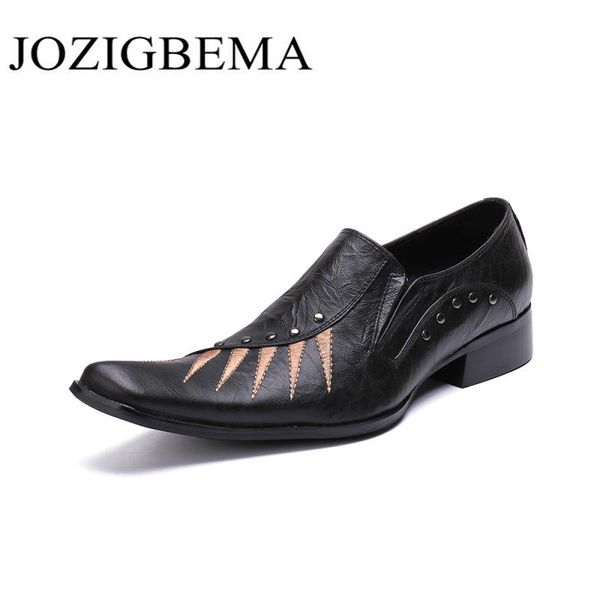 

men dress shoes men formal rivets shoes leather luxury fashion wedding business casual oxford, Black