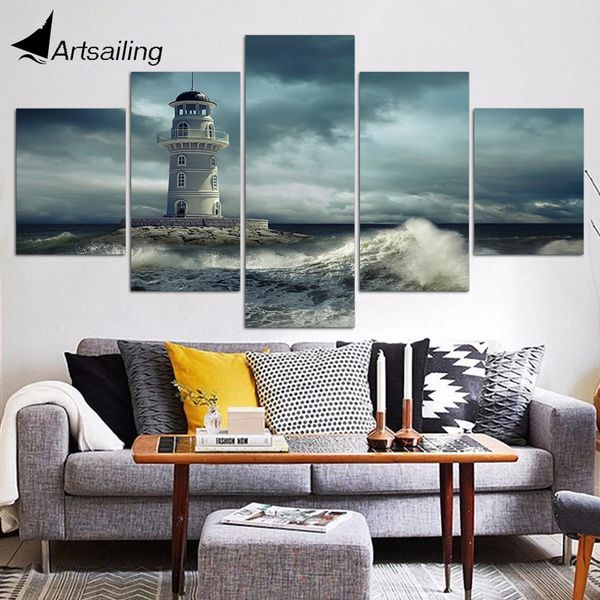 

canvas wall art 5 panles hd prints lighthouse posters painting sea scenery wall pictures for living room home decoration ya1327
