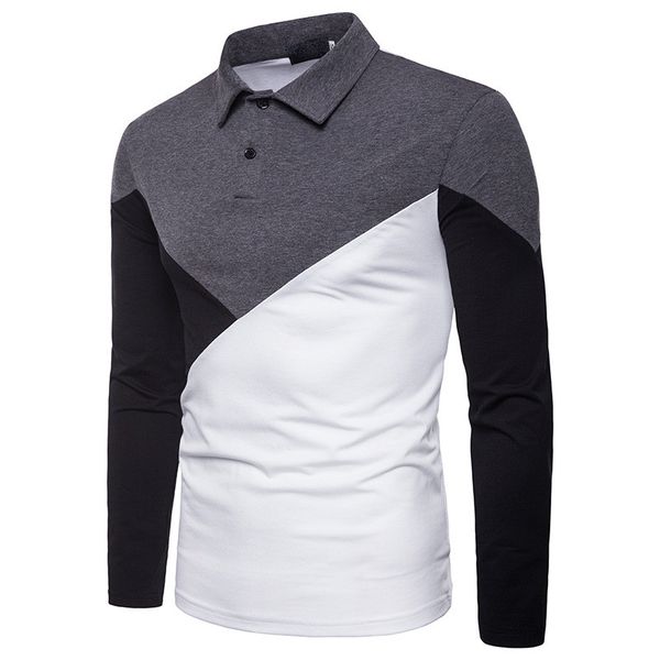 

mens designer polos fashion patchwork color polos casual long sleeve lapel neck polos clothing for men, White;black