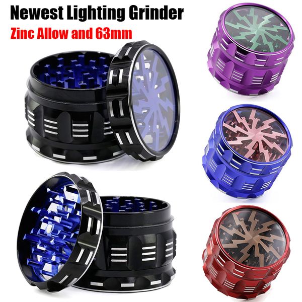 

Освещение Grinder курения табака Херб шлифмашина четыре слоя из алюминиевого сплава Grinder 100% металл диаметр 63мм имеют 4 цвета с четким верхним окном