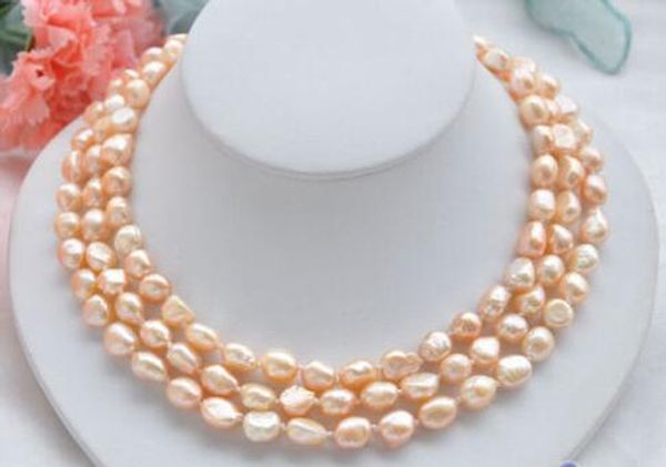

50" 9mm pink baroque freshwater pearl necklace, Silver
