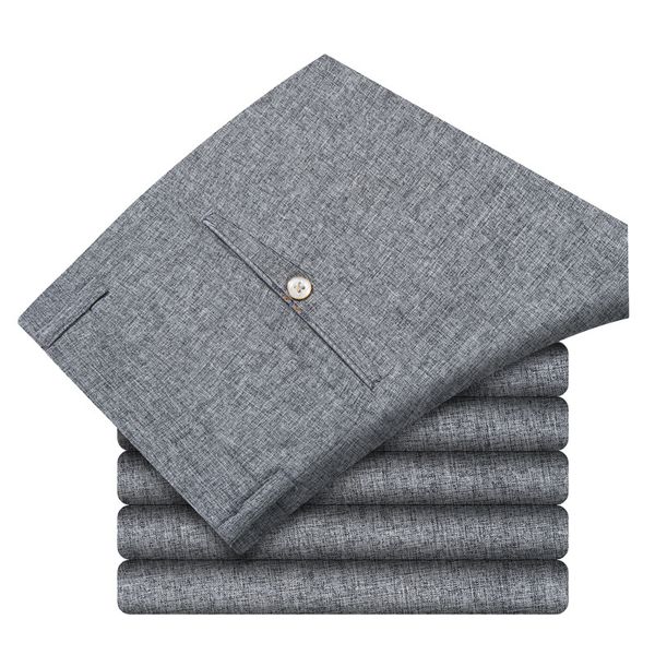 

men's casual pants spring and summer thin straight loose high waist long pant pockets father's suit men's trousers grey, Black