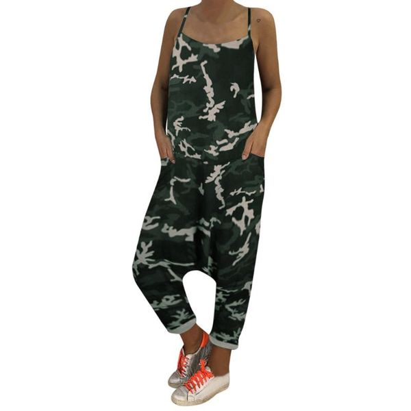 

jaycosin clothes women camouflage print loose jumpsuit women pockets summer sleeveless off shoulder rompers jumpsuit, Black;white