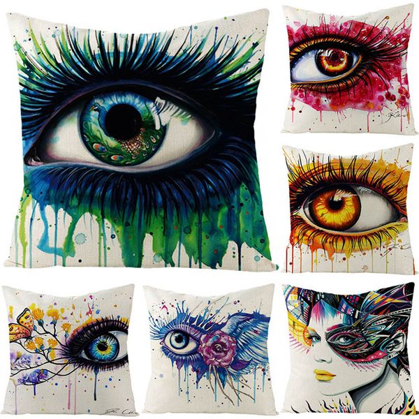 

linen fabric pillow case digital printed punk magic eyes single soft character chair 44*44cm
