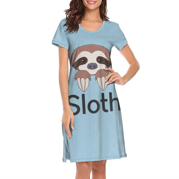 

ночные рубашки для женщин лень ленивые ленточная мило короткий рукав nightdress смешные ленивцы ветви тропические джунгли попугаи лени листь, Black;red