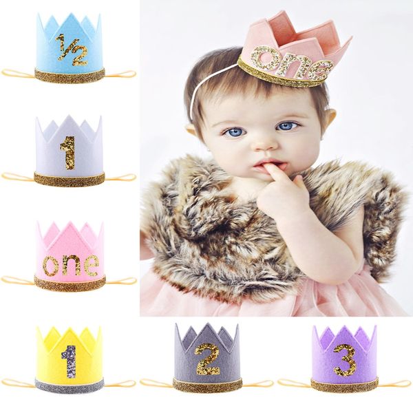 

priness crown number 1st 2 3year old party hat glitter birthday headband gift boy blue silver first birthday hat girl gold pink