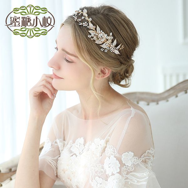 

wedding party beaded pearl gift woman lady diamond flower leaf hair jewelry for bride acting initiation graduation yy-104, Slivery;golden