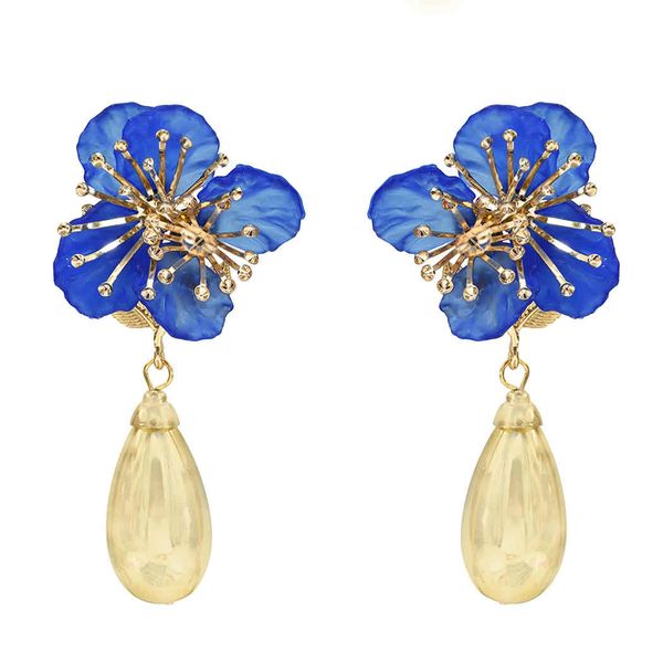 

4 colors spring style flower-shaped drop dangle earrings with acrylic rhinestone stud earrings for women, Silver