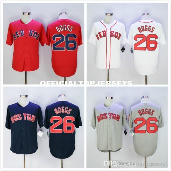 

26 wade boggs jersey white gray red navy blue, Black;blue