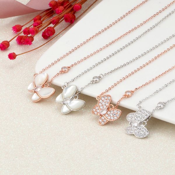 

s925 sterling silver white fritillary butterfly necklace female diamond rose gold plated korean fashion original buckle clavicle chain