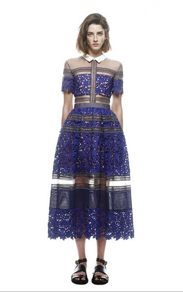 

new arrival brand self portrait style lace crochet dress women long maxi ankle-length dress fashion runway blue, White;black