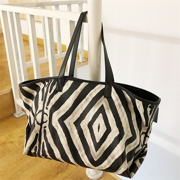 

designer handbag zebra pattern portable new women's bag in large capacity travel single shoulder fashion versatile tote bag 7