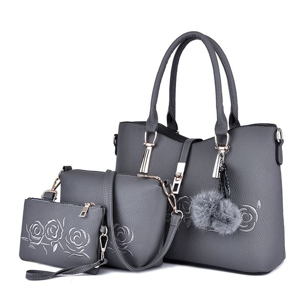 

new female bag solid color fashion beads fringed mother bag three-piece european and american style shoulder