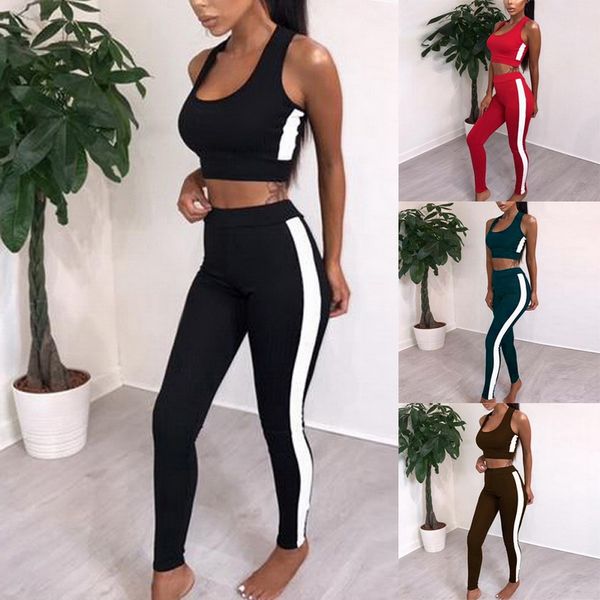 

vertvie women summer tracksuits yoga suit set striped patchwork track set sport suit fitness gym clothing ropa deportiva mujer, White;red
