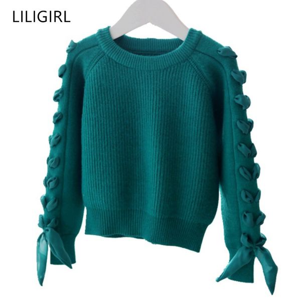 

liligirl baby girls sweaters spring new kids long sleeve knitting pullover girls fashion cute bow sweater, Blue