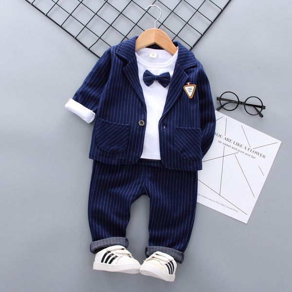 

children boys getleman suit spring autumn fashion coat+bow shirt+pants 3pcs/sets kidstracksuit toddler boys striped outfits, White