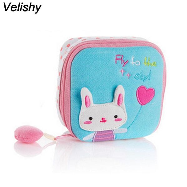 

velishy 1pc cute cartoon easy small articles zipper catton gather pouch sanitary napkin bag case women napkins bag, White