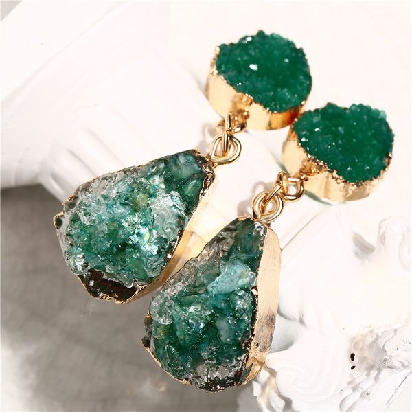 

if me 7 colors large bohemian green druzy earrings for women big druzy quartz stone dangle earrings druzy jewelry gift 2019 new, Silver
